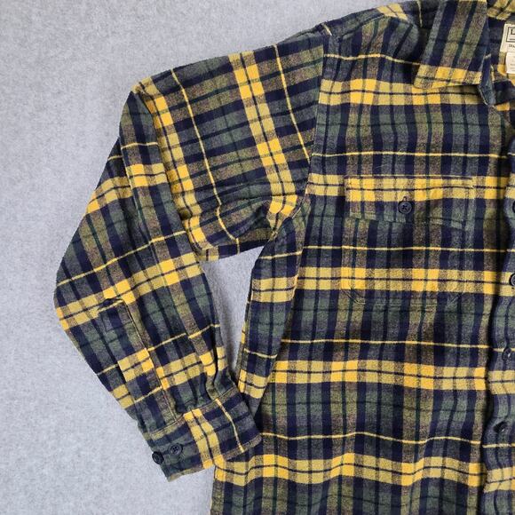 L.L.Bean Shirt Mens Size Large Tall Flannel Yellow Blue Plaid - Picture 4 of 16